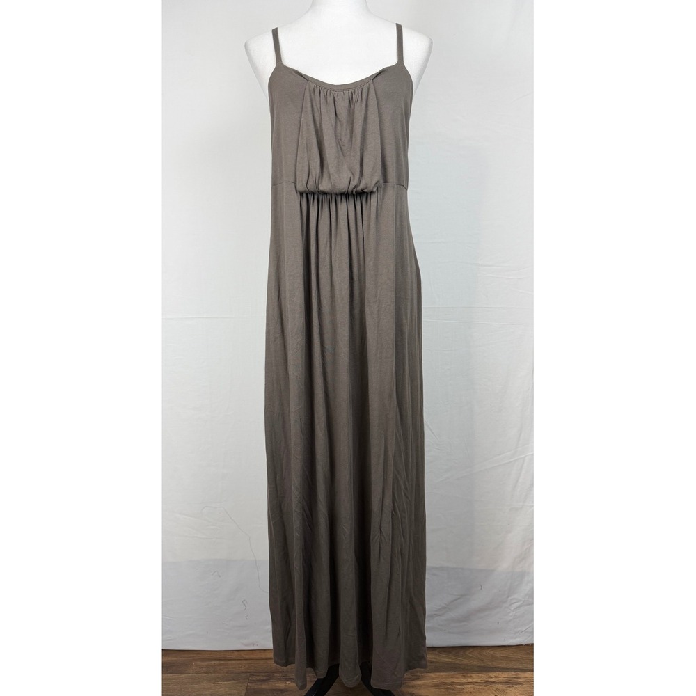 Old Navy Women's‎ Cotton Maxi Dress 1X Brown Spaghetti Strap Empire Boho Waist